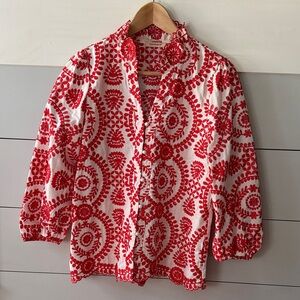 Sunday Red and White Embroidered Top